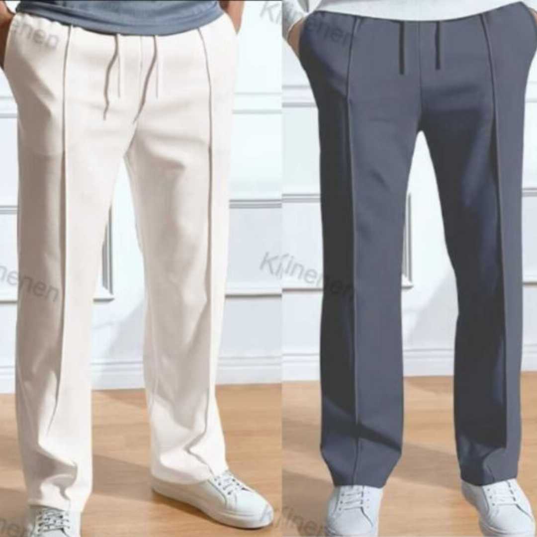 2,Pcs,Formal,Pant,Cutting,Trouser,For,Men,(White,,Ash,)