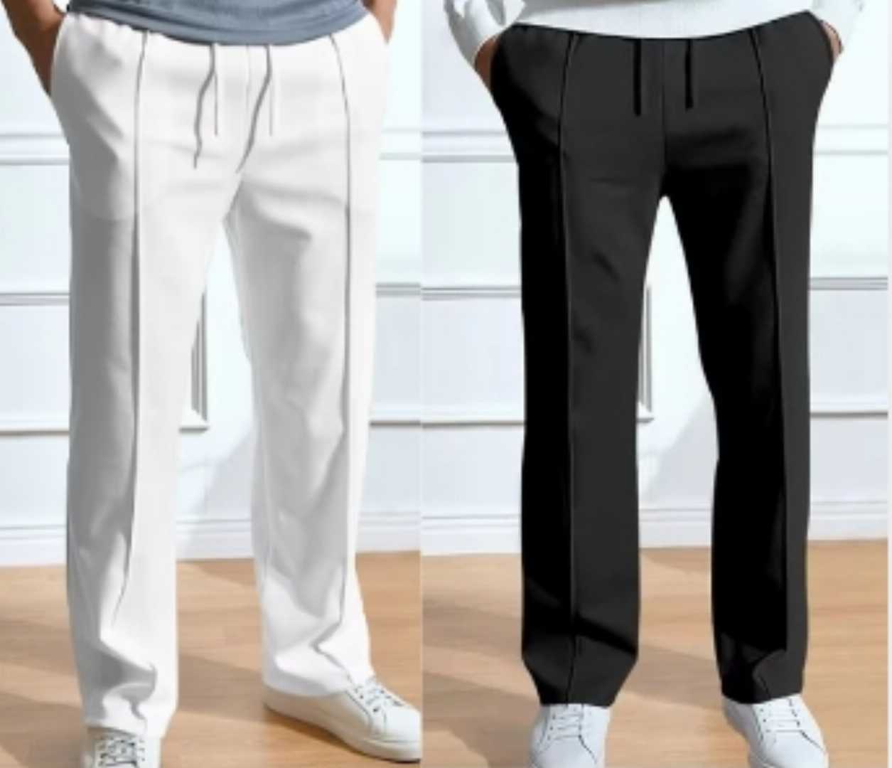 2,Pcs,Formal,Pant,Cutting,Trouser,For,Men,(Black,White,)